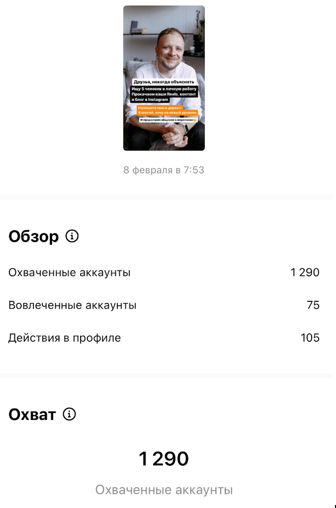 Сторис: 1290 просмотров, 105 откликов